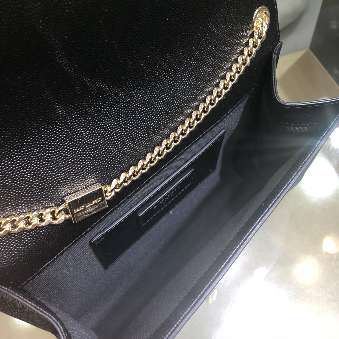 Saint Laurent Kate Tassel Medium Grain Calfskin Shoulder Bag Black 354119 Gold